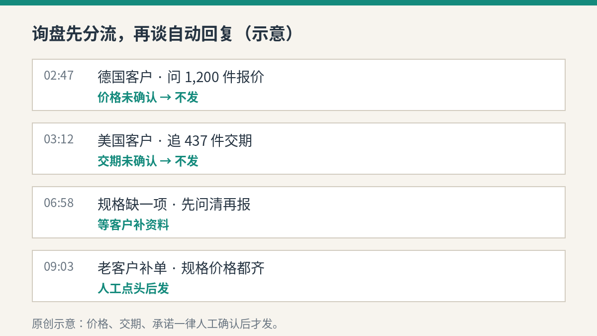 询盘先分流，再谈自动回复（示意）